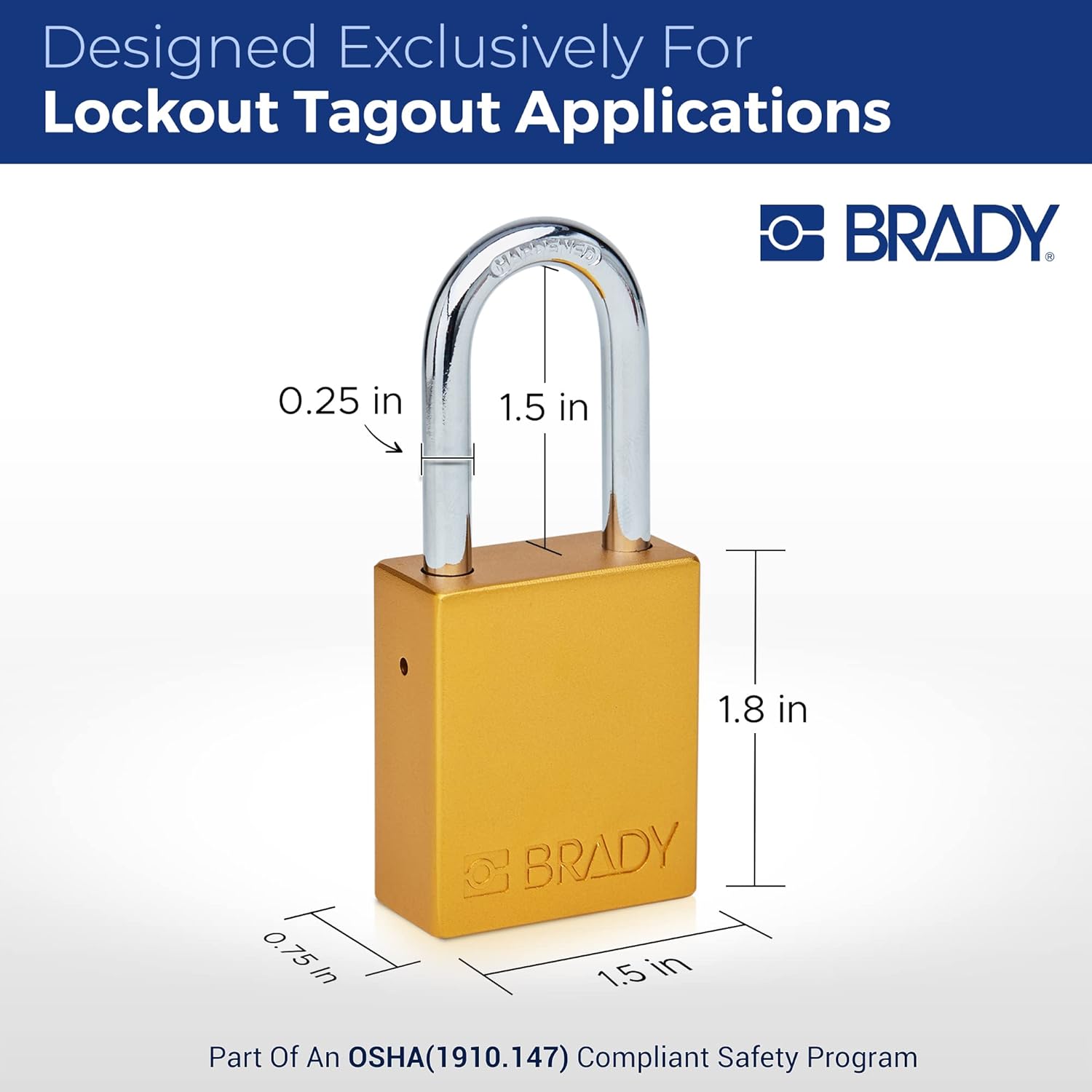 Brady Safety Lockout Padlock Sets - 6 Pack - Yellow - Keyed Alike Safety Lockout Padlocks - 2 Keys Per Lock - SDAL-YLW-38ST-KA6