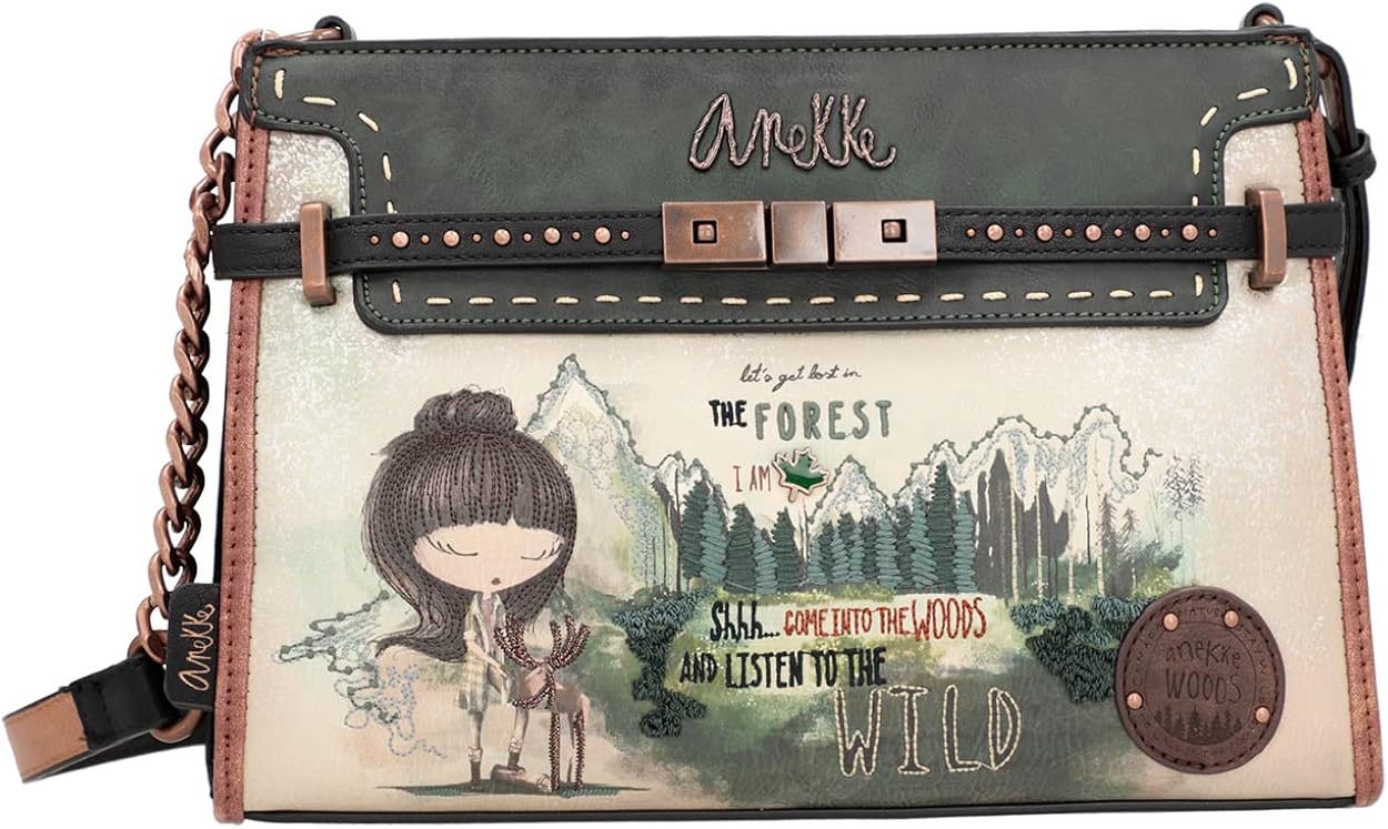 Anekke - Bolso con Apliques de Mujer - Bandolera Mediana - Bolso de Hombro de Polipiel con Asa Regulable, Bolsillo y Cremallera - Colección The Forest - Accesorios y Complementos Mujer - 30x20x9 cm