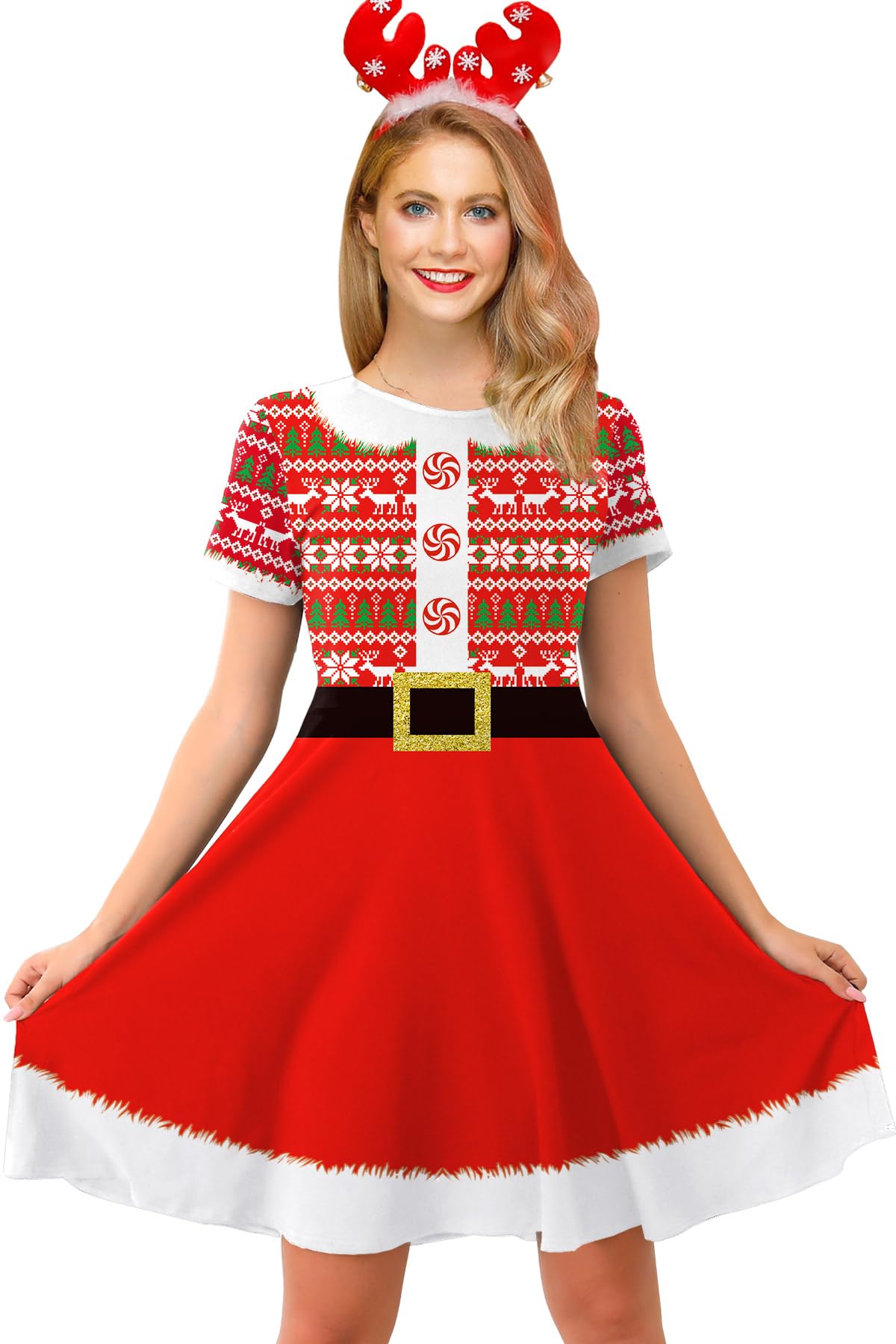Costume d'elfe de Noël pour femme robe trapèze élégante - 8