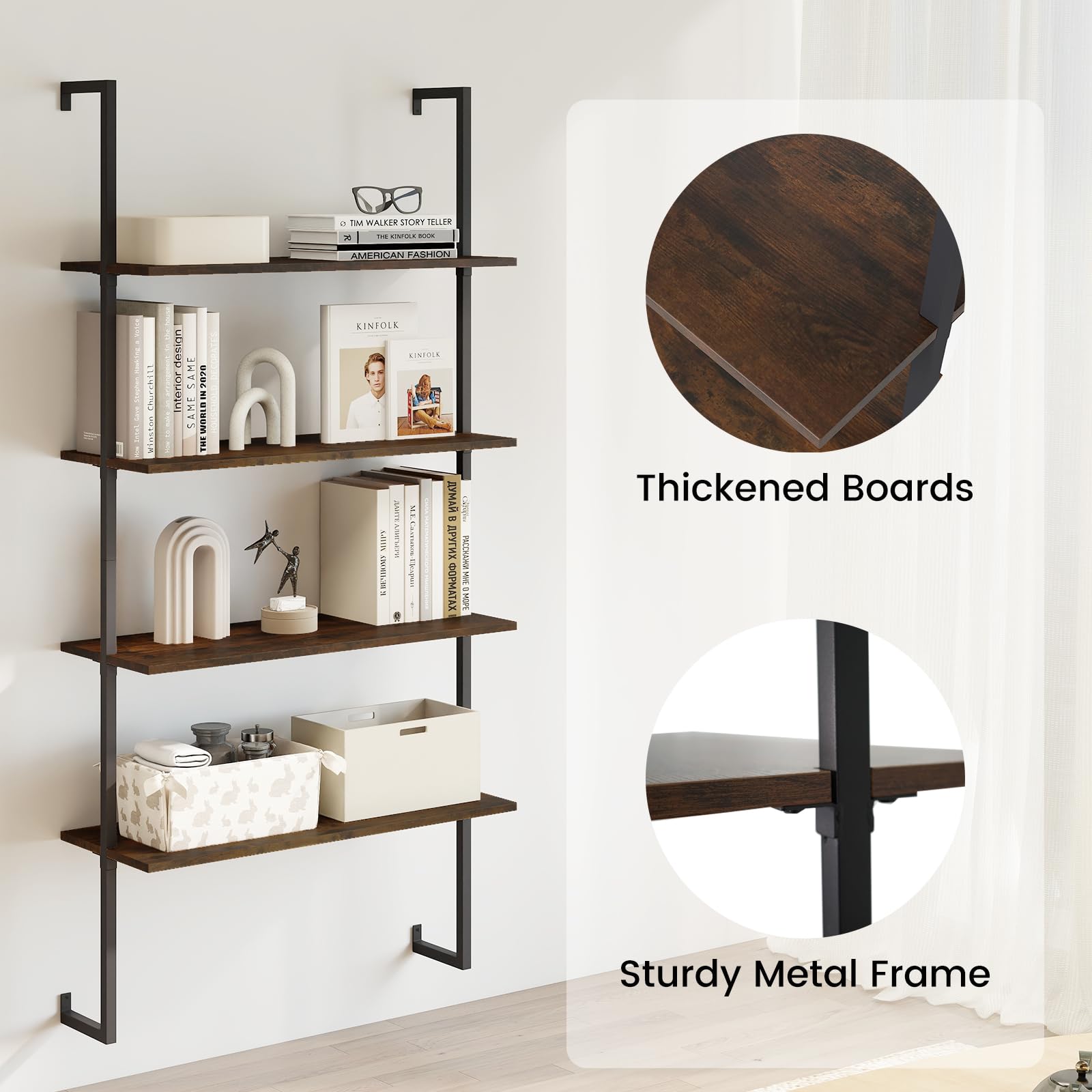 Amazon.com: GIANTEX 4 Tier Modern Wall Mounted Bookshelf Set of 2
