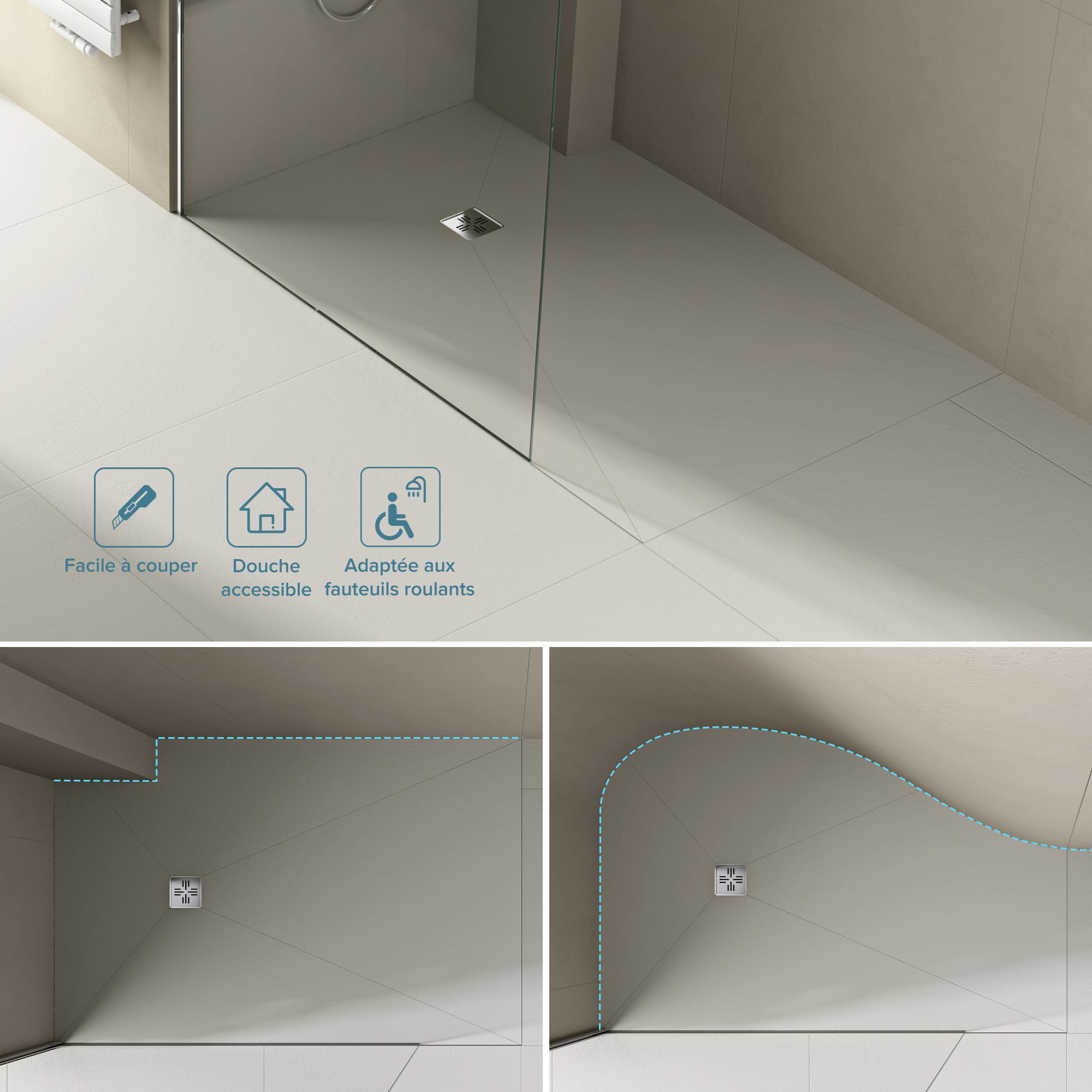 doporro Receveur à Carreler Recoupable sur Mesure pour Douche Bac de Douche avec Pente Intégrée 80x90x4cm Design XPS