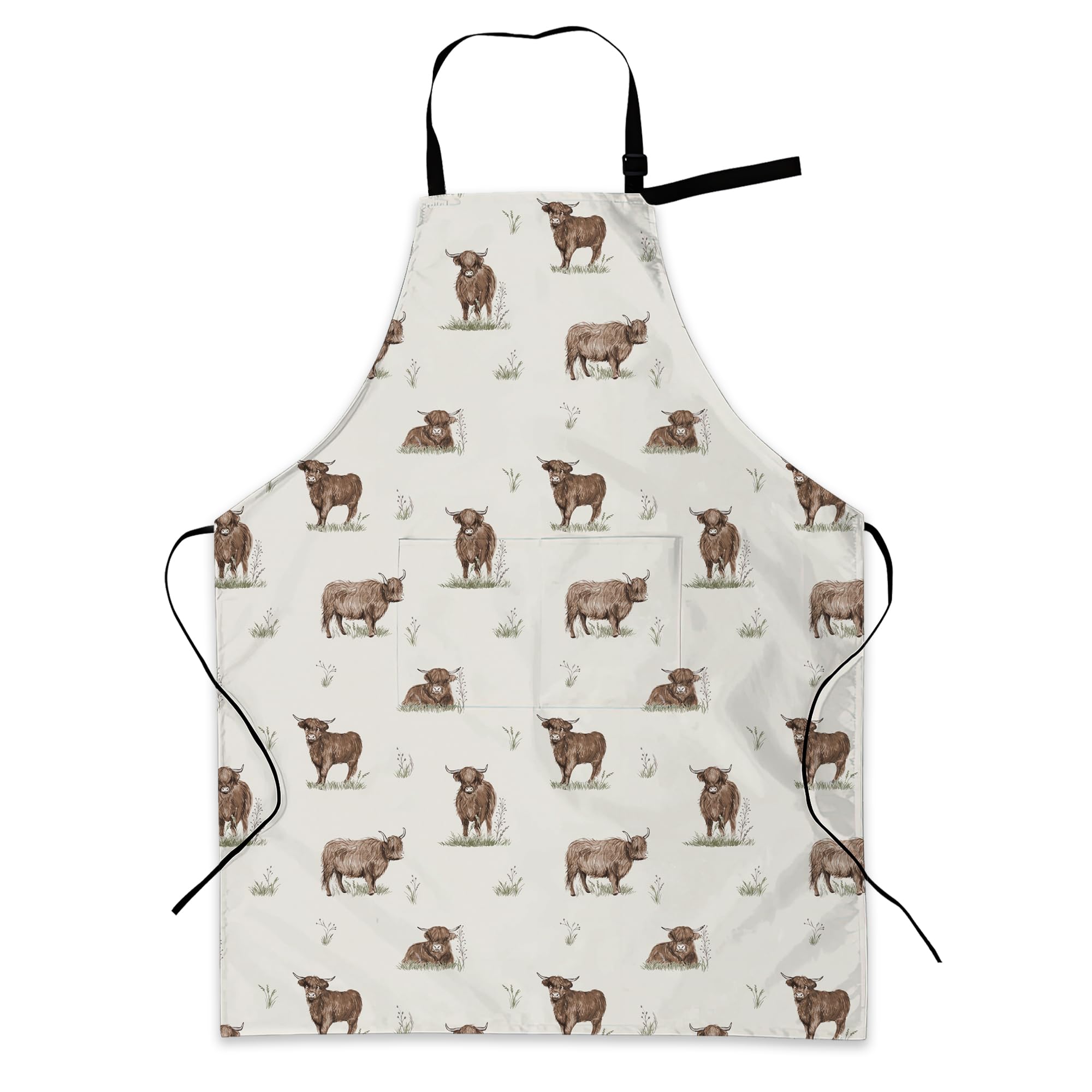 Bilangce Women's Highland Cow Aprons For Men, Waterproof With 2 Pockets, Chef Apron With Adjustable Neck Strap For Washing Dishes, Gifts Bbq Grill