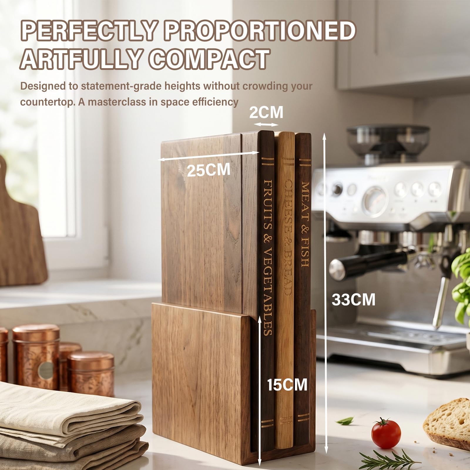 Schneidebrett, das aussieht wie Bücher, 3er Set Holz Schneidebretter mit Ständer, dekoratives Buchdesign für Käse, Brot, Fleisch & Gemüse