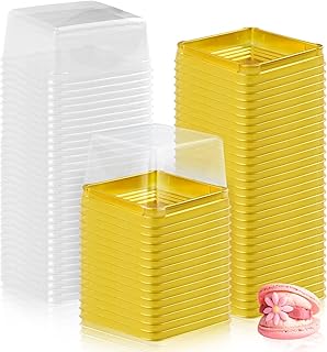 100 Set 3" Mini Cupcake Containers Plastic Square Containers with Lids Cupcake Boxes Muffin Pod Dome Muffin Single Individual Container Box for Wedding Birthday Gifts Supplies (Golden)
