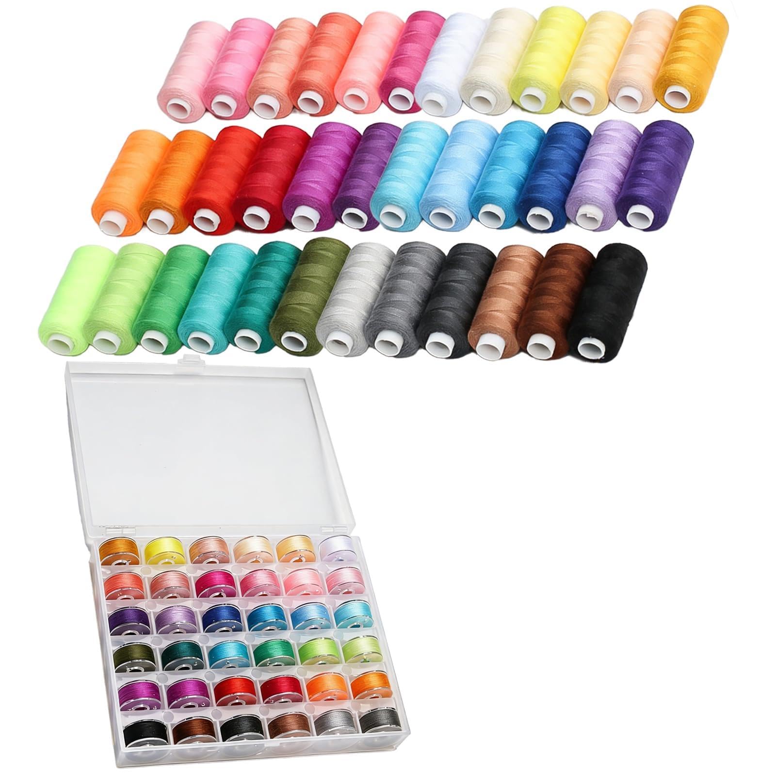 36 Colors Bobbins for Sewing Machine with Sewing Thread, 400-Yards Polyester Sewing Thread Assortment, Prewound Bobbins with Case, 10.8 x 6 x 2.4 in