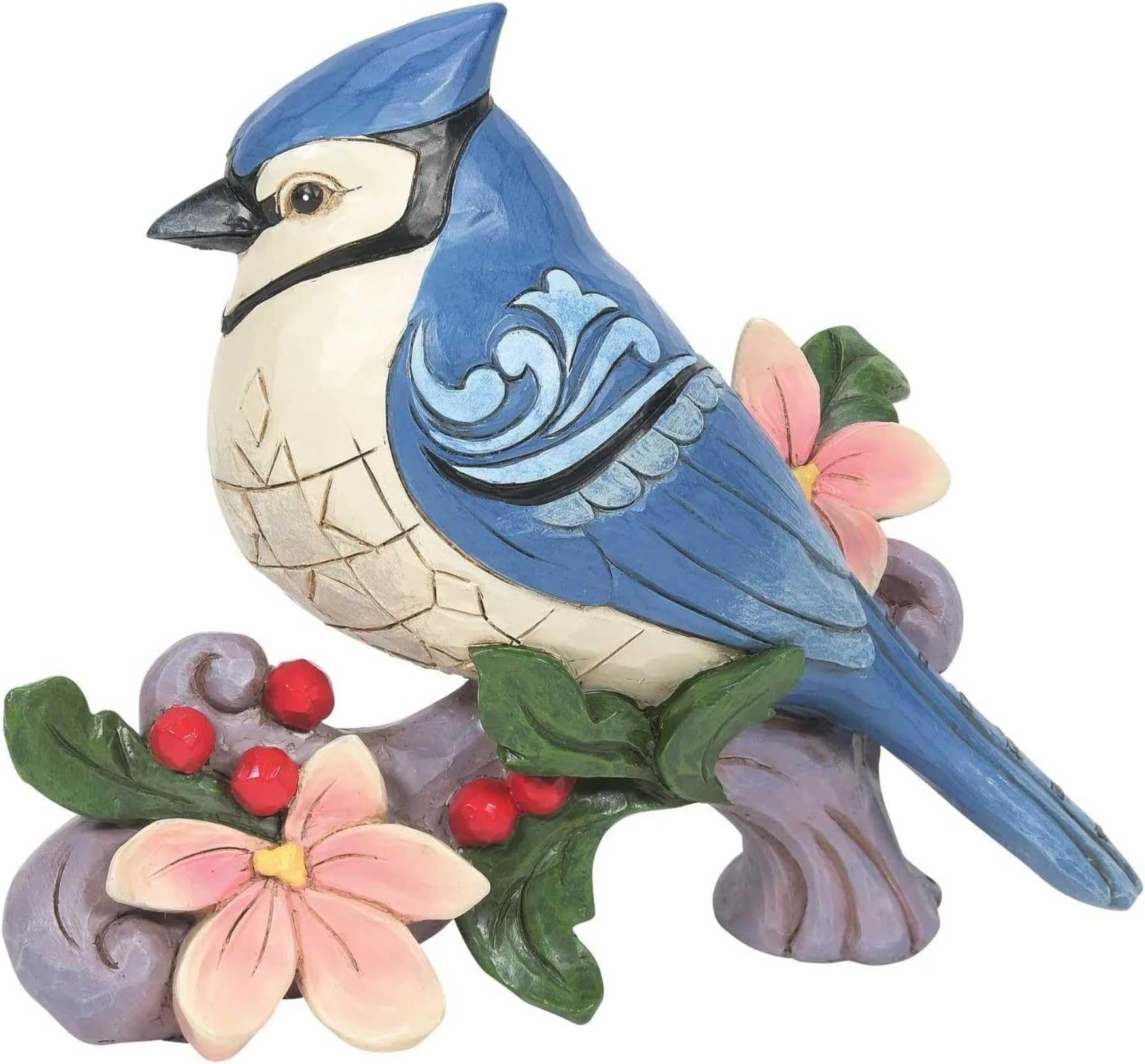 EnescoJim Shore Heartwood Creek Blue Jay with Branch with Flowers Figurine, 4.5 Inch, Multicolor