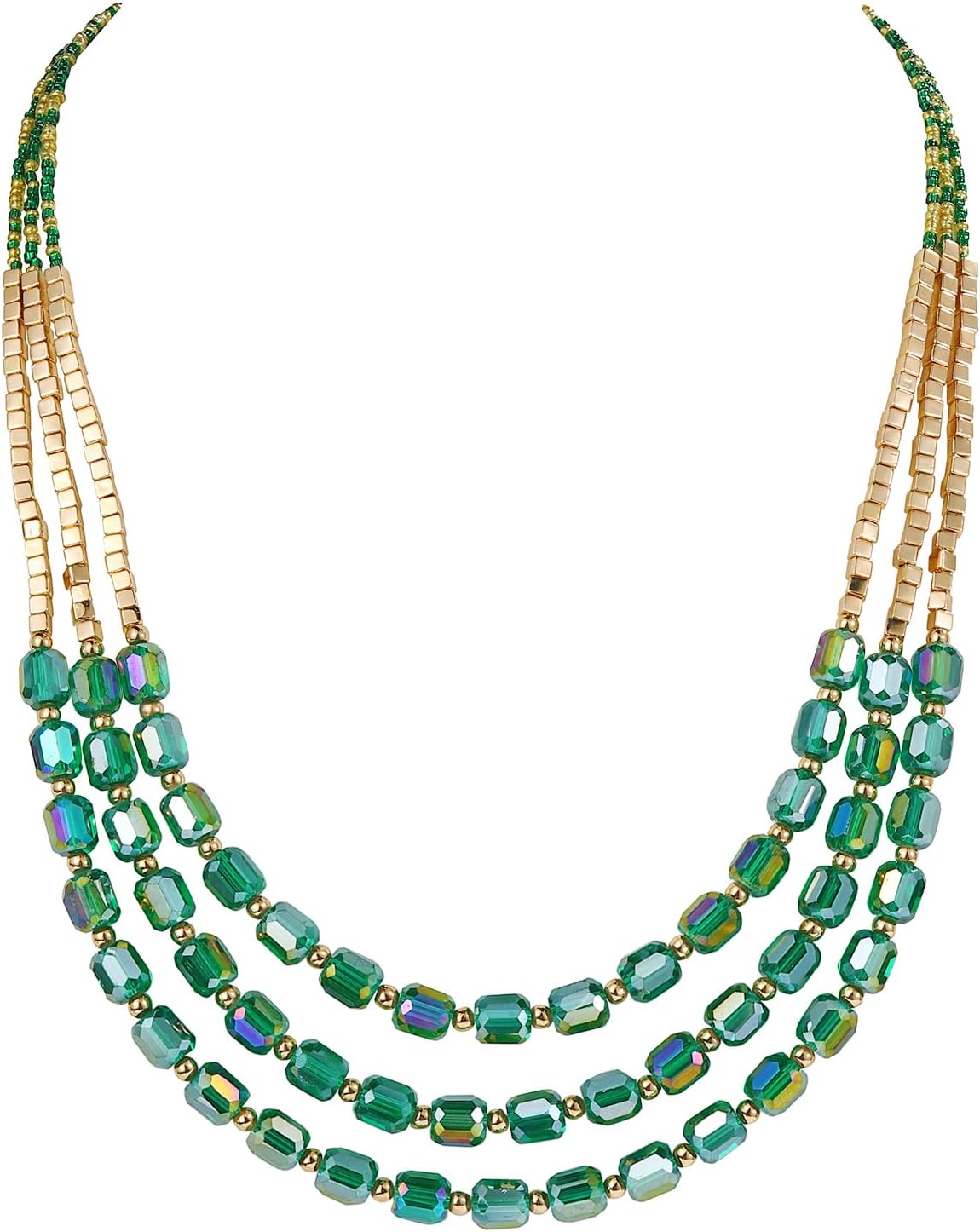 Firstmeet Elegant Layered Glass Bead Necklace Fashionable Retro Jewelry for Women Perfect for Parties Festivals