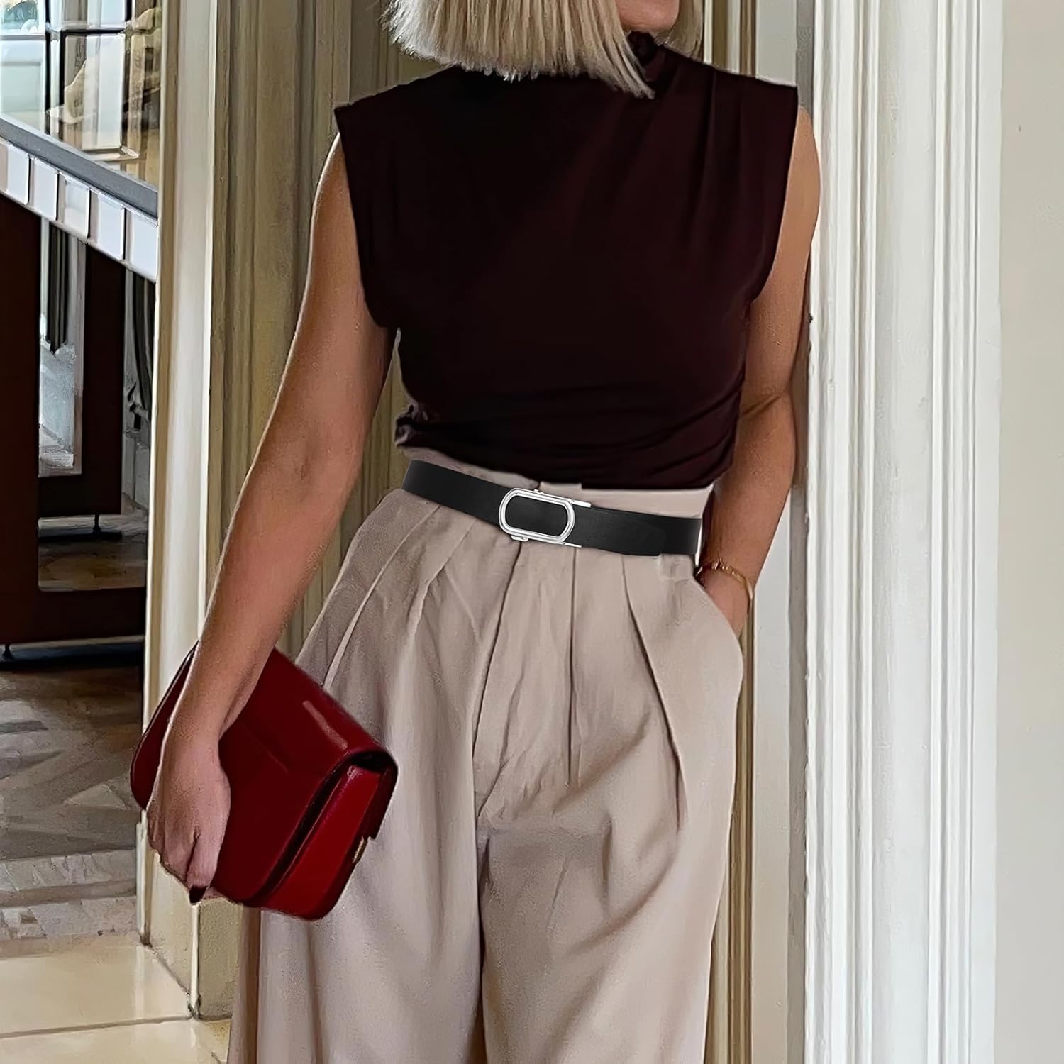 JASGOOD Women Leather Ratchet Belt for Jeans Pants Dresses Adjustable Belt with Automatic Sliding Buckle, Width 1.2" - Image 5