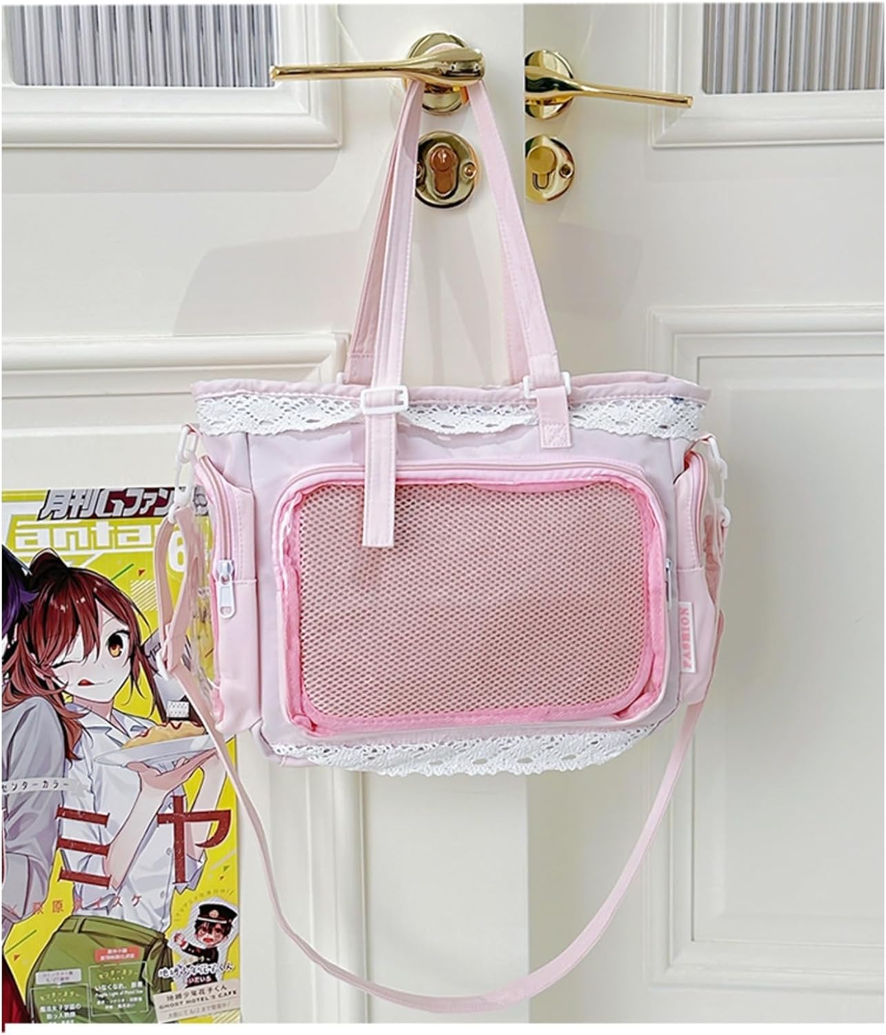 Lolita Ita Bag Clear Display DIY Bag ita tote bag pin display with Insert large messenger bag Kawaii Anime lace trim bag - Image 5