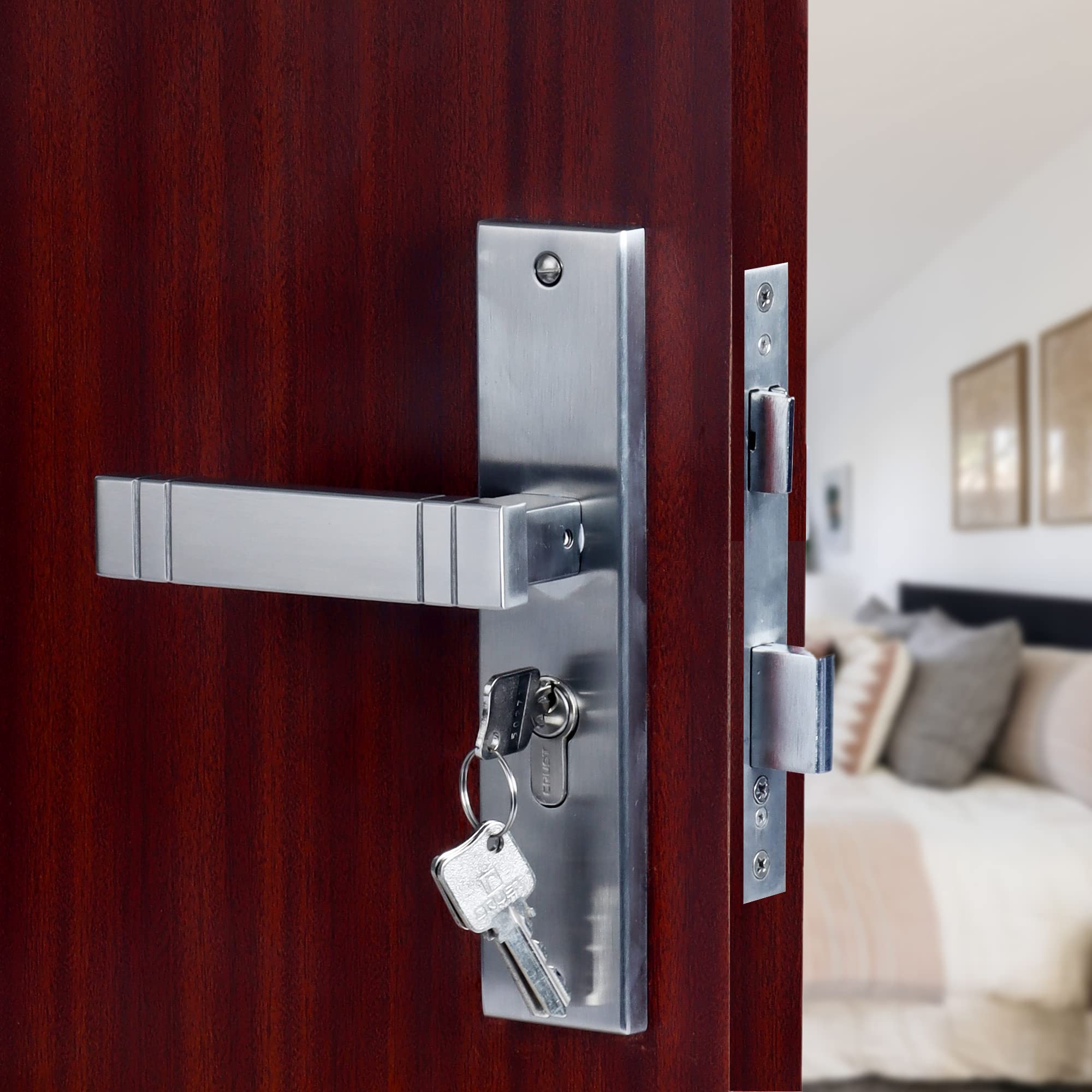 CRUST Heavy Duty Mortise Door Lock Set for Main Door, Door Handle Lock Set for Main Door Lock, Office/Hotel/Bathroom (LB-10002, Matt Satin) (B09QYQPJNJ) Amazon Price History, Amazon Price Tracker
