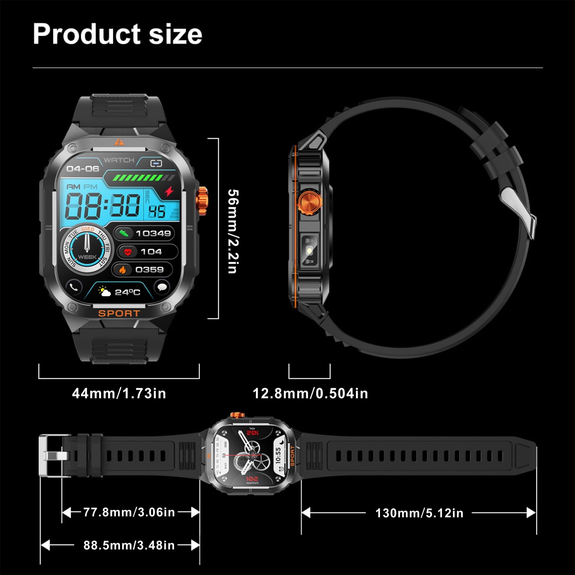 Smartwatch męski z funkcją telefonu, bateria 350 mAh, 2,01" AMOLED zegarek sportowy z Bluetooth, połączenia, zegarek fitness z monitorem snu, krokomierzem, wodoszczelność 5ATM, Smart Watch do systemu