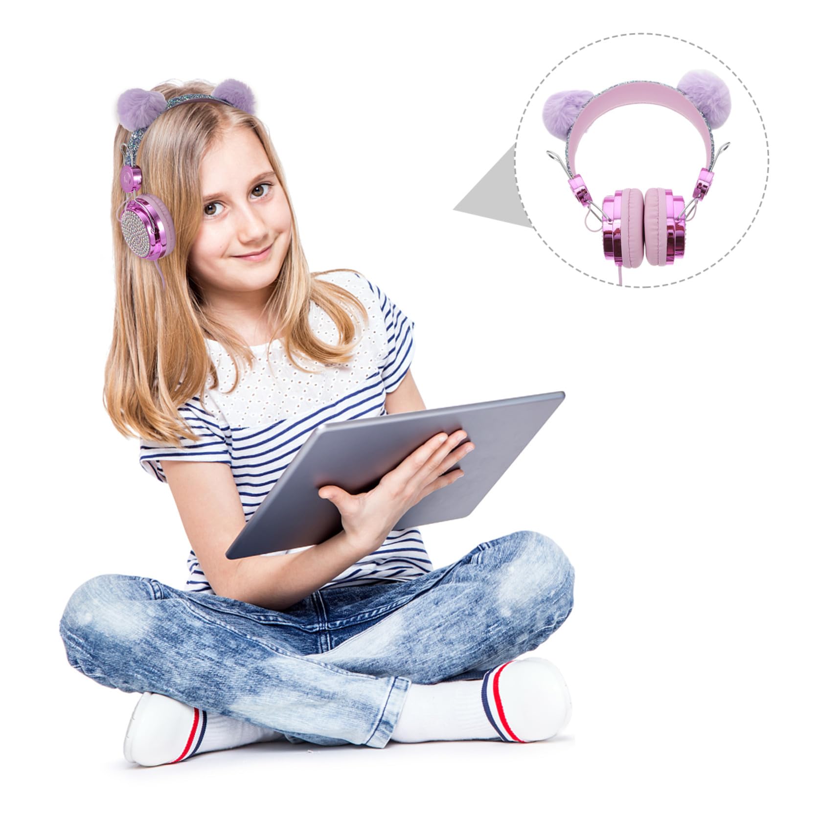 Mikikit 2 Pz Cuffie Cuffia Da Gioco Stereo Cuffia Con Orecchie Di Gatto Auricolare Per Ragazze Per Bambini Cablata Con Microfono Sopra L'auricolare Addominali Ragazza Bambino