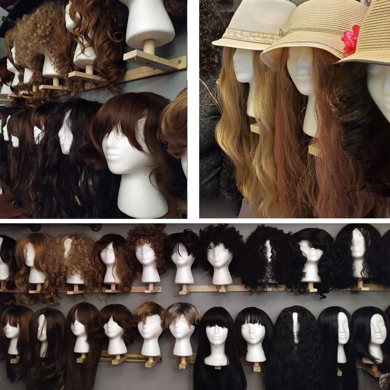 Tête de perruque en mousse de polystyrène pour femme, support de coiffure, 3 pièces