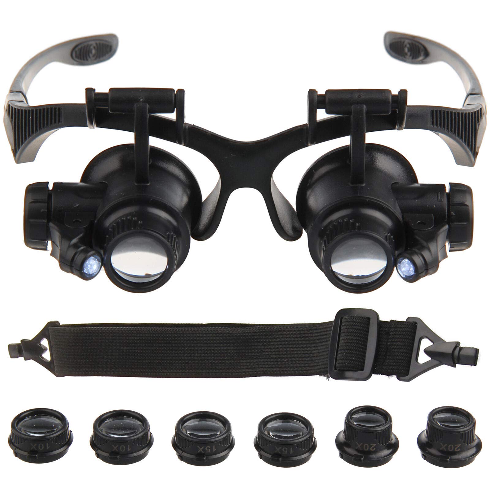 Headset Fernglas Lupe, Stirnband Lupe mit LED-Licht, 25-fache Vergrößerung Auge Glas Lupe Juwelier Uhr Reparatur Kit LED Licht 20X