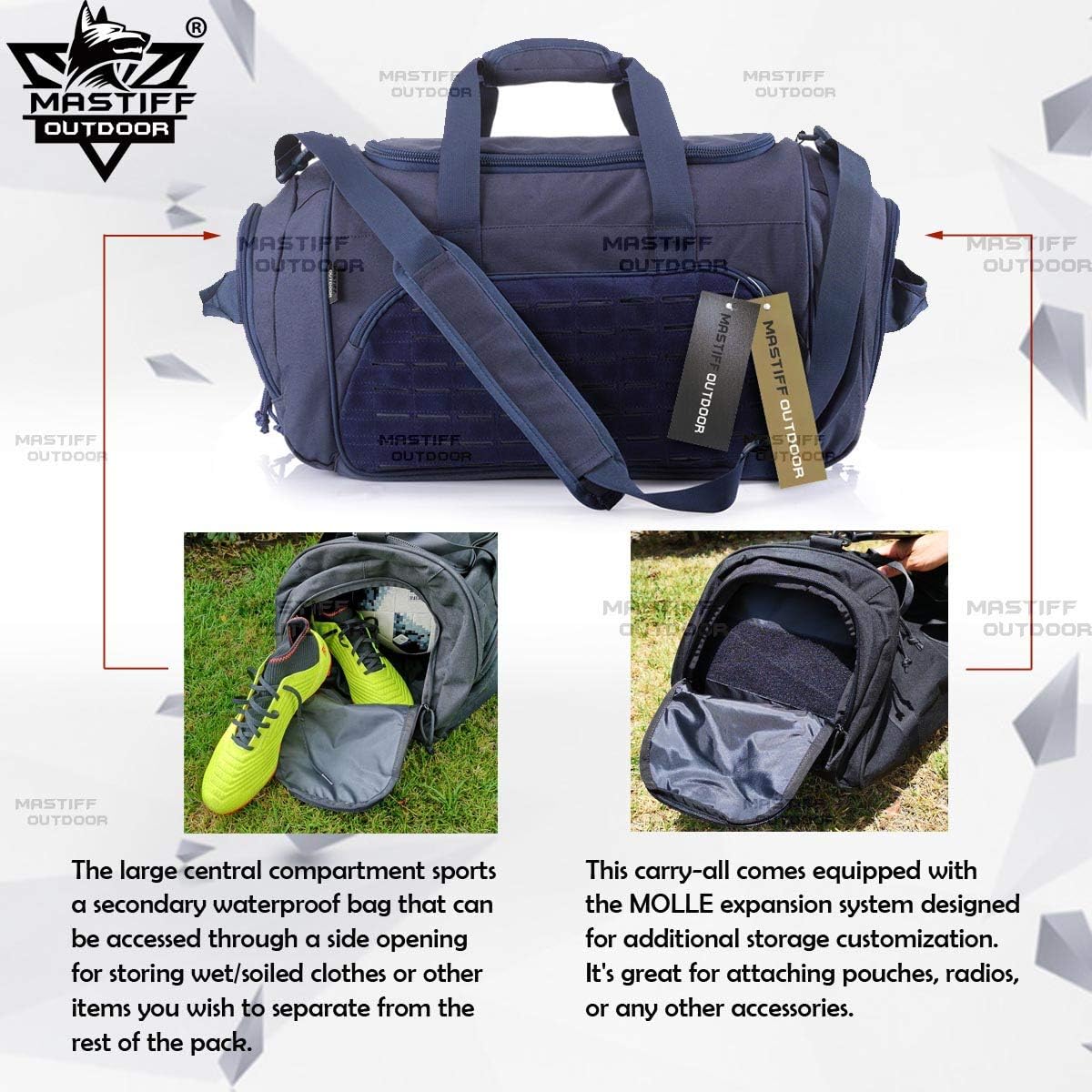 Tactical Duffel Bag 1000D Nylon MOLLE Military Travel Duffle BK