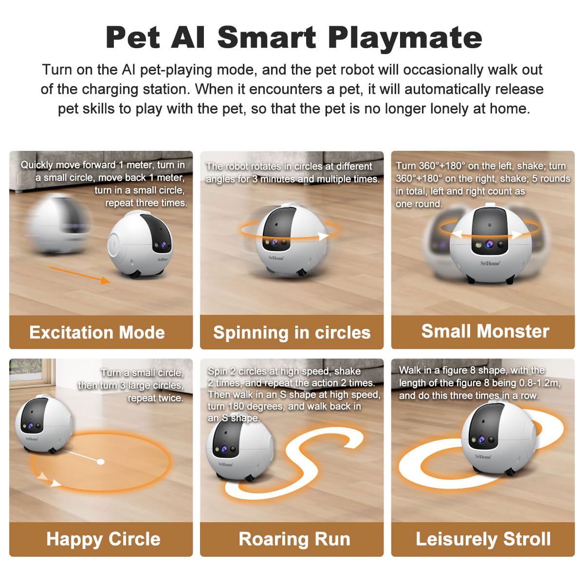 OBA Robot cámara AI 360 Grados para Animales domésticos: antivuelco 4 MP QHD, batería 10000 mAh DH013 Rec MicroSD