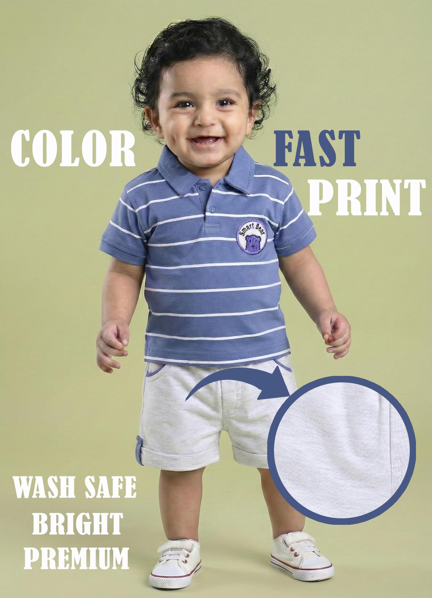 MI Kidz Pure Cotton Collared T-Shirt and Half Pant Set for Kids
