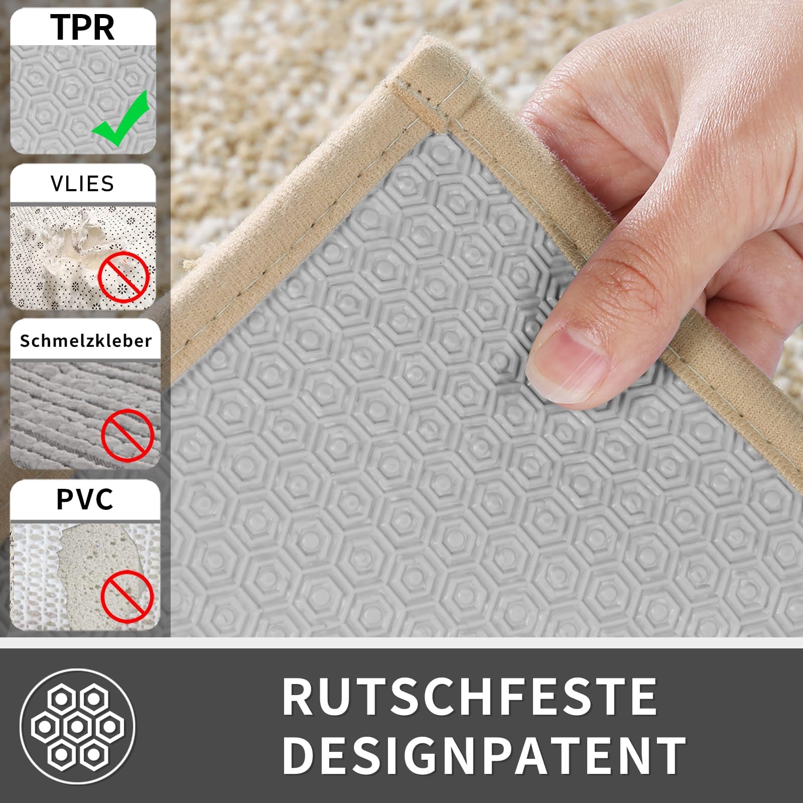 Yimobra Alfombra de baño antideslizante, extra suave y cómoda, absorbente de agua, gruesa y lavable a máquina, mullida para ducha y bañera, beige claro y blanco, 92 x 61 cm