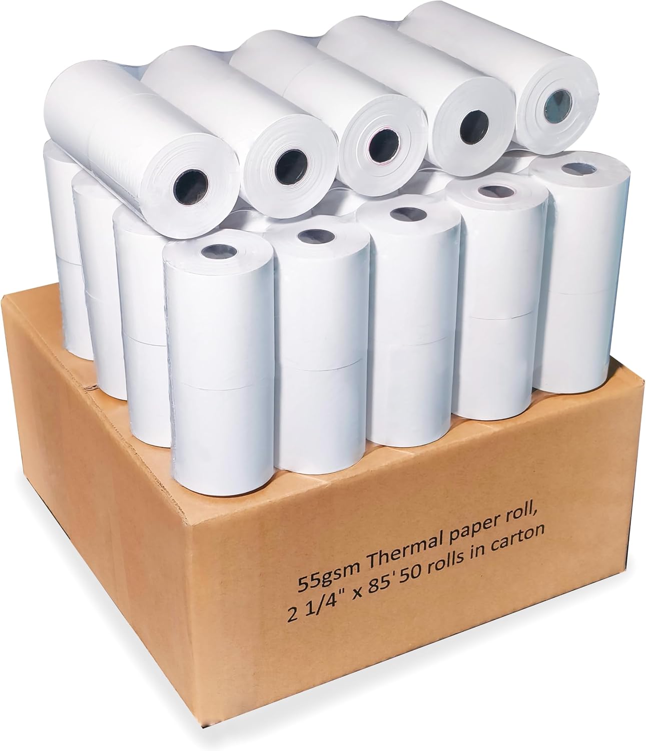 HUOJI 2 1/4 x 85 Thermal Paper Rolls, 50 Rolls Receipt Paper Compatible with Square Terminal Credit Card Machine Verifone VX510 VX570 FD50 T4220