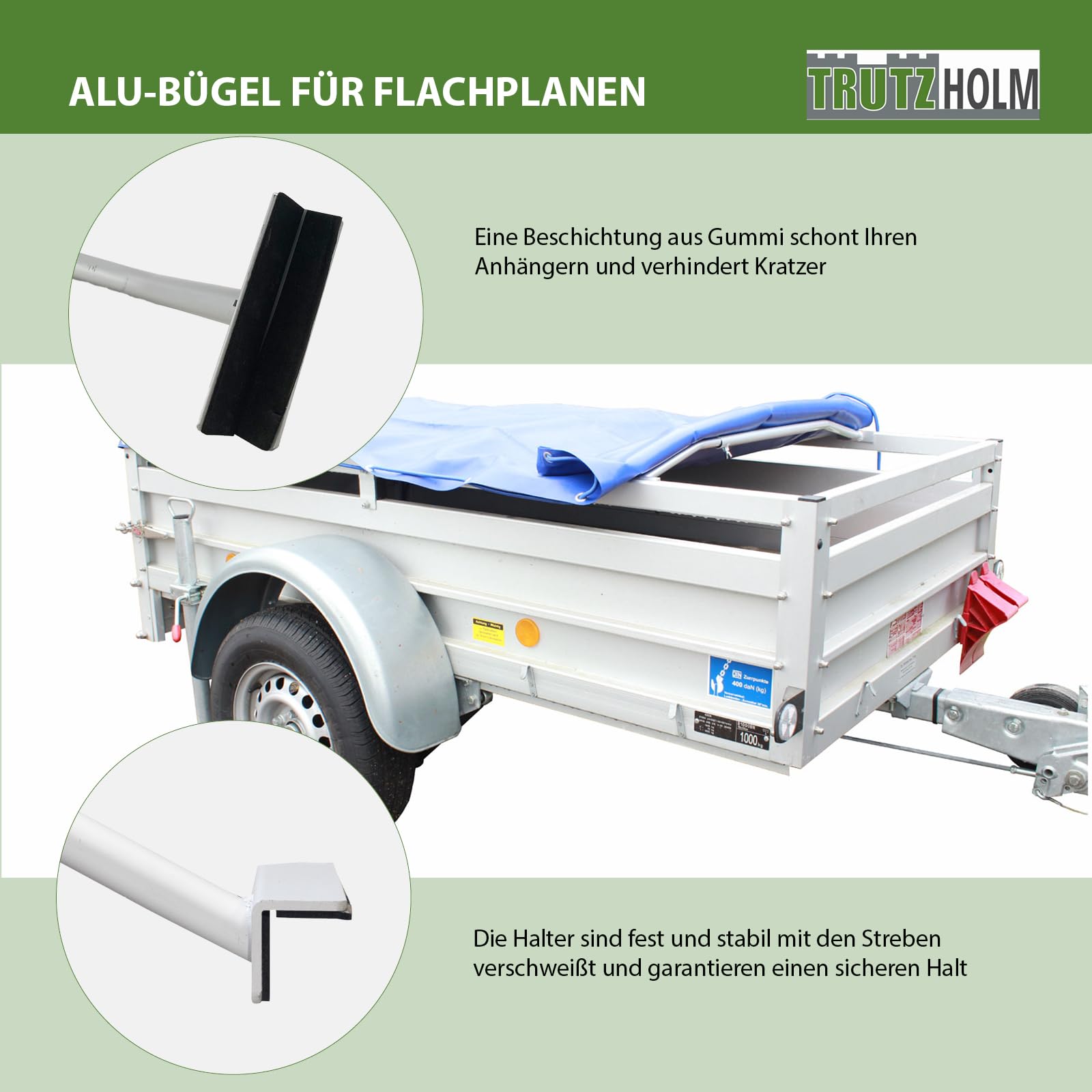 TRUTZHOLM 3X Alu-Bügel für Anhänger Flach-Planen verstellbar 1065-14580mm Planenstütze