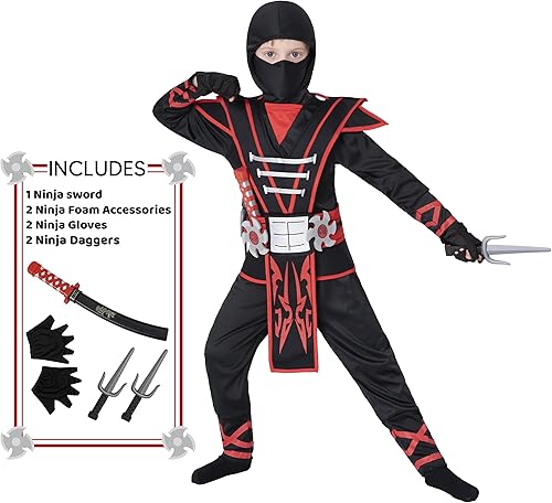 Miniatura 2 de Spooktacular Creations Disfraz de Ninja Samurai rojo para niños y niñas, disfraz de Halloween para fiestas temáticas