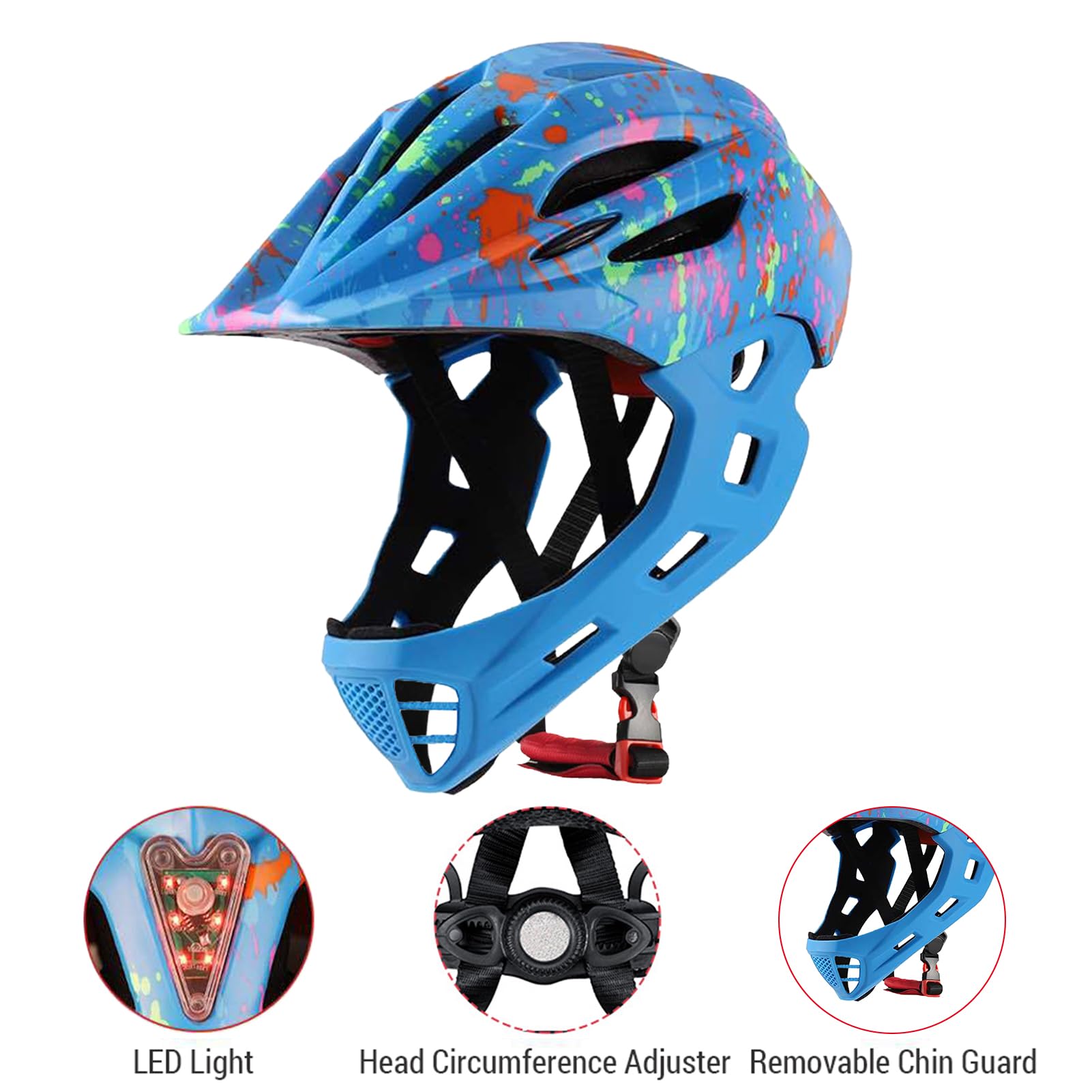 Cascos para Bicicletas para Niños, Cascos de Bicicleta Integrales Ligeros Ajustables y Transpirables para Niños Pequeños con Iluminación LED