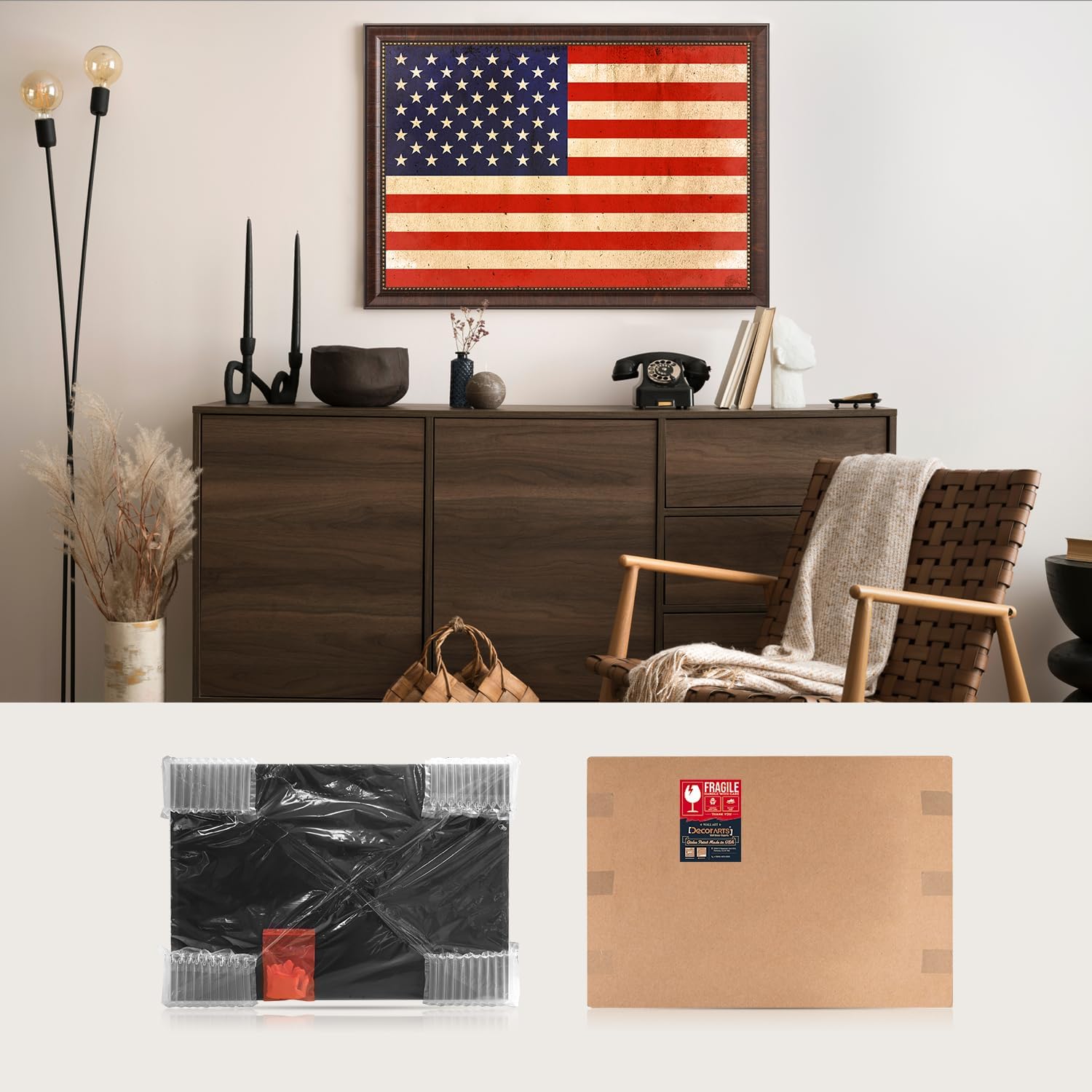 DECORARTS Framed American Flag Wall Art, Stars and Stripes, 27x19''