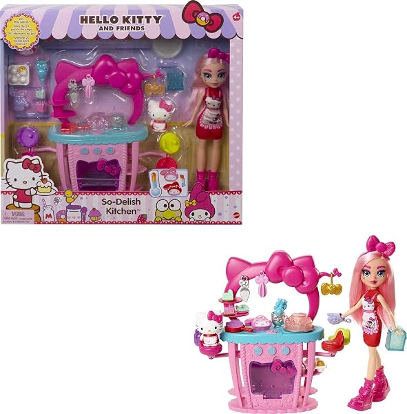 Mattel Hello Kitty Hello Kitty Muñeca con cocina, vestido y accesorios de juguete para cocinar