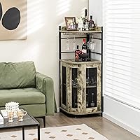 Vista 8 de Giantex Armario de barra de esquina con soporte para vidrio, gabinete de vino industrial con puertas de malla metálica y estante ajustable, gabinete