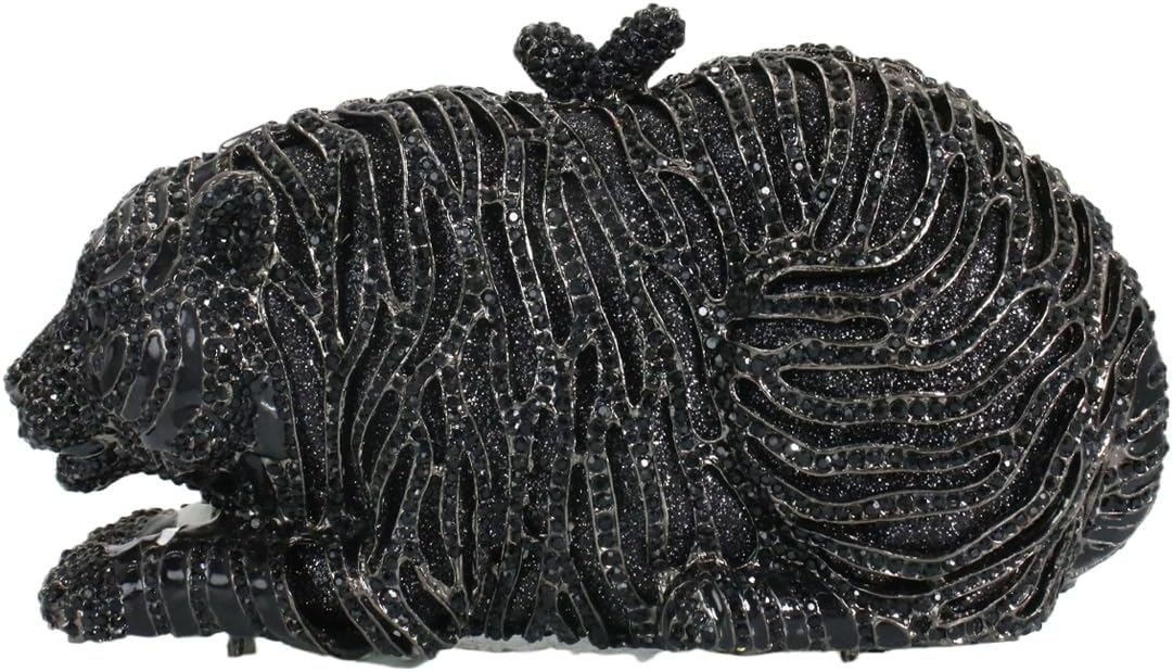 Women Cute Tiger Shaped Evening Clutch Sparkling Rhinestones Handbag Prom Party Purse