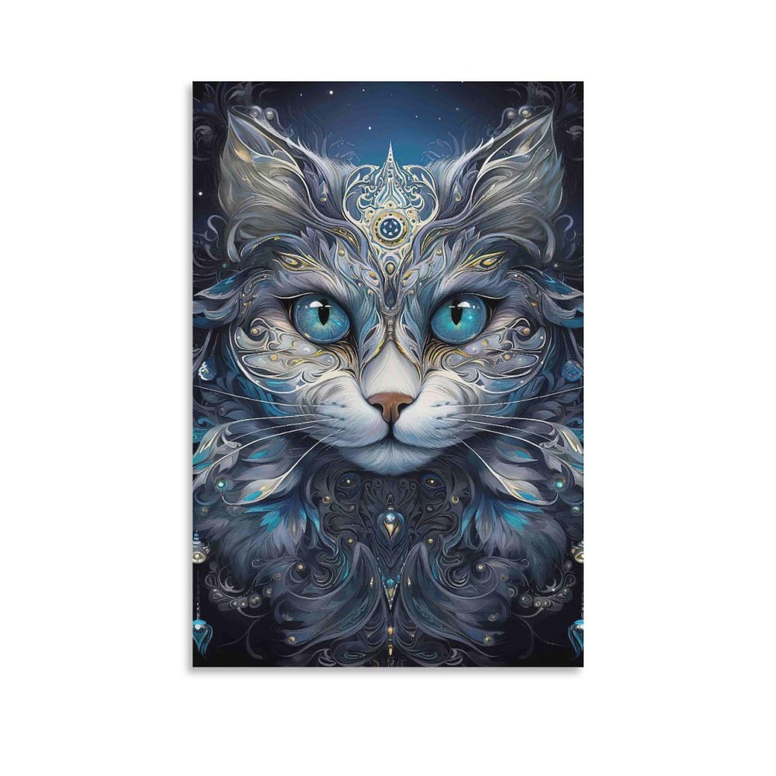DHBANEIOK Fantasy Cat Art Poster Artwork Giclee Canvas Prints Modern Canvas Wall Art Picture Wall Hanging for Bedroom Living Room Decor 20x30inch(50x75cm)
