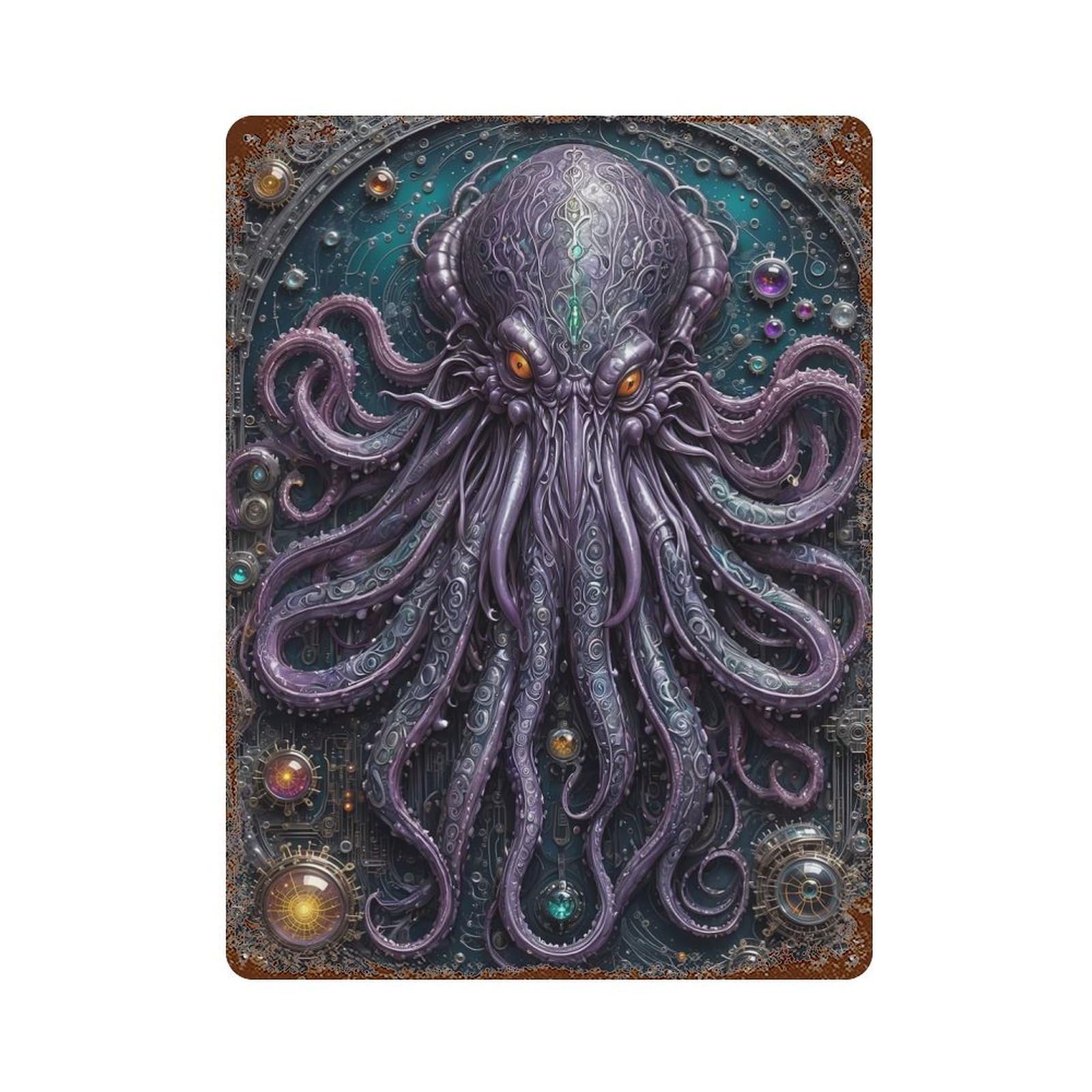 God Legend Cthulhu Aged Metal Wall Plaque 15.7"x11.8", Rustic Home Decor for Garage, Pub Or Kitchen