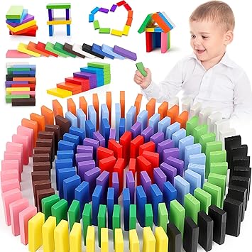Toy Imagine™ 240 Pcs Wooden Domino Blocks Set for Kids – Educational Building Blocks in 12 Bright Colors – Toys for Boys & Girls Ages 2-5 Years – Skill Development, Stacking & Color Recognition - image, photos