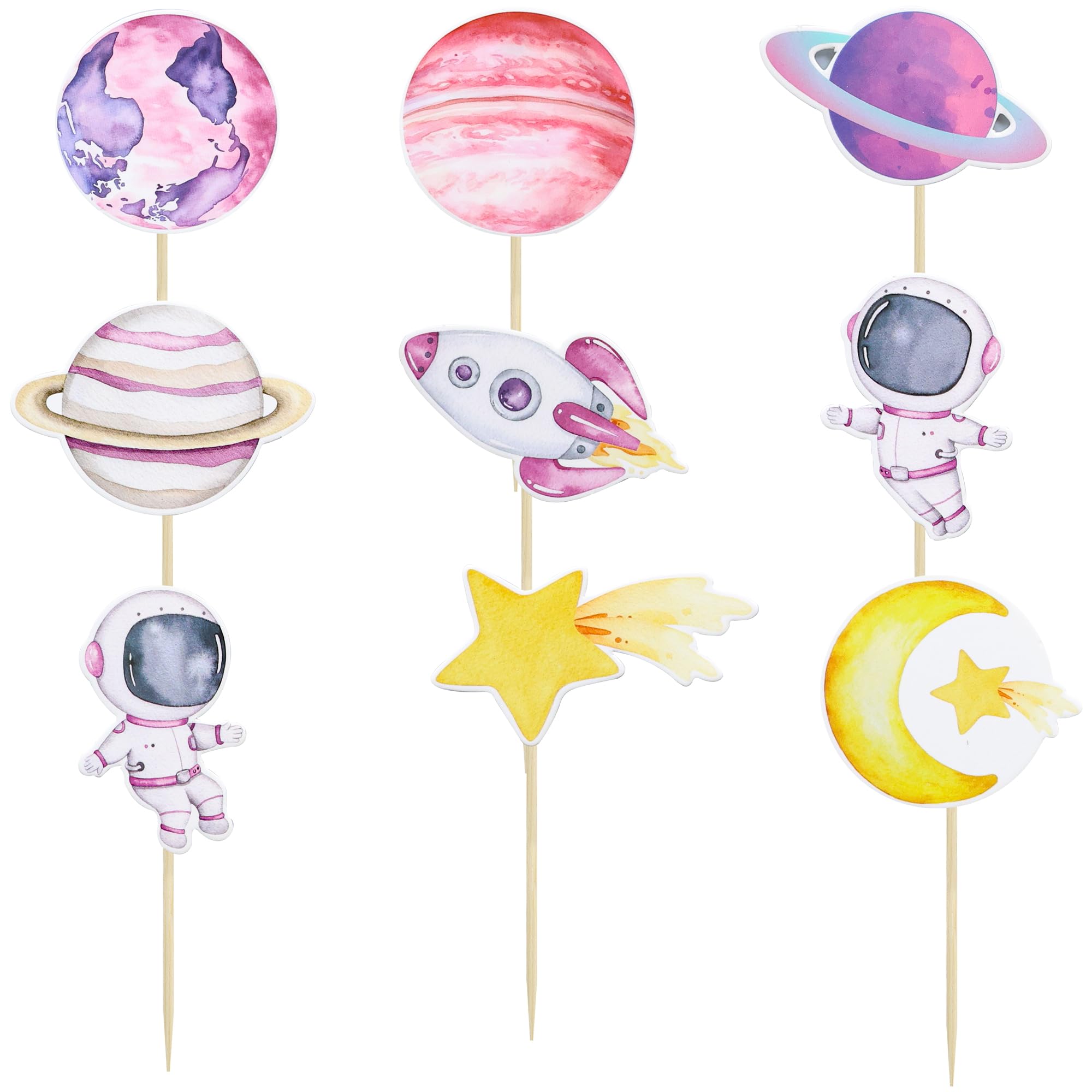 40 Stück Essbare Weltraum-Cupcake-Topper – Astronaut, Rakete, Planet, Für Geburtstag & Babyparty