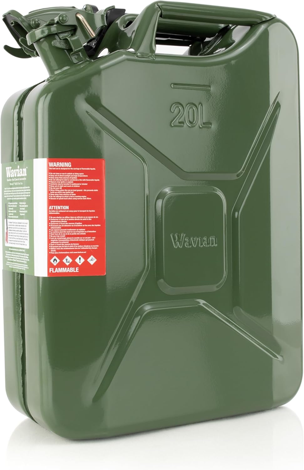 Wavian USA Authentic NATO Jerry Can and Spout System - Rust-Proof, EPA & CARB Compliant, Yellow, 20 Litre, Wavian 5 Gallon Gas Cans for Diesel