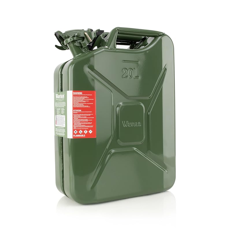 Galão para Combustível Wavian NATO de Metal com Bico e Sistema de Abastecimento Verde, 20 L