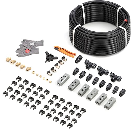 Miniatura 8 de Shop Kit de línea de aire de 34 pulgadas x 200 pies, 5 vías de salida de HDPE, tuberías de compresor de aire de aluminio para garaje, a prueba de