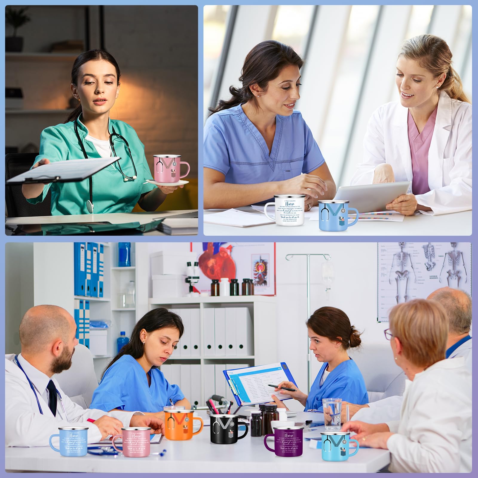 Hushee Juego de tazas de café motivacionales de 12 onzas con asa, vaso esmaltado para graduación, estudiante, médico, escuela, agradecimiento, regalo de agradecimiento (multicolor, 10 piezas)