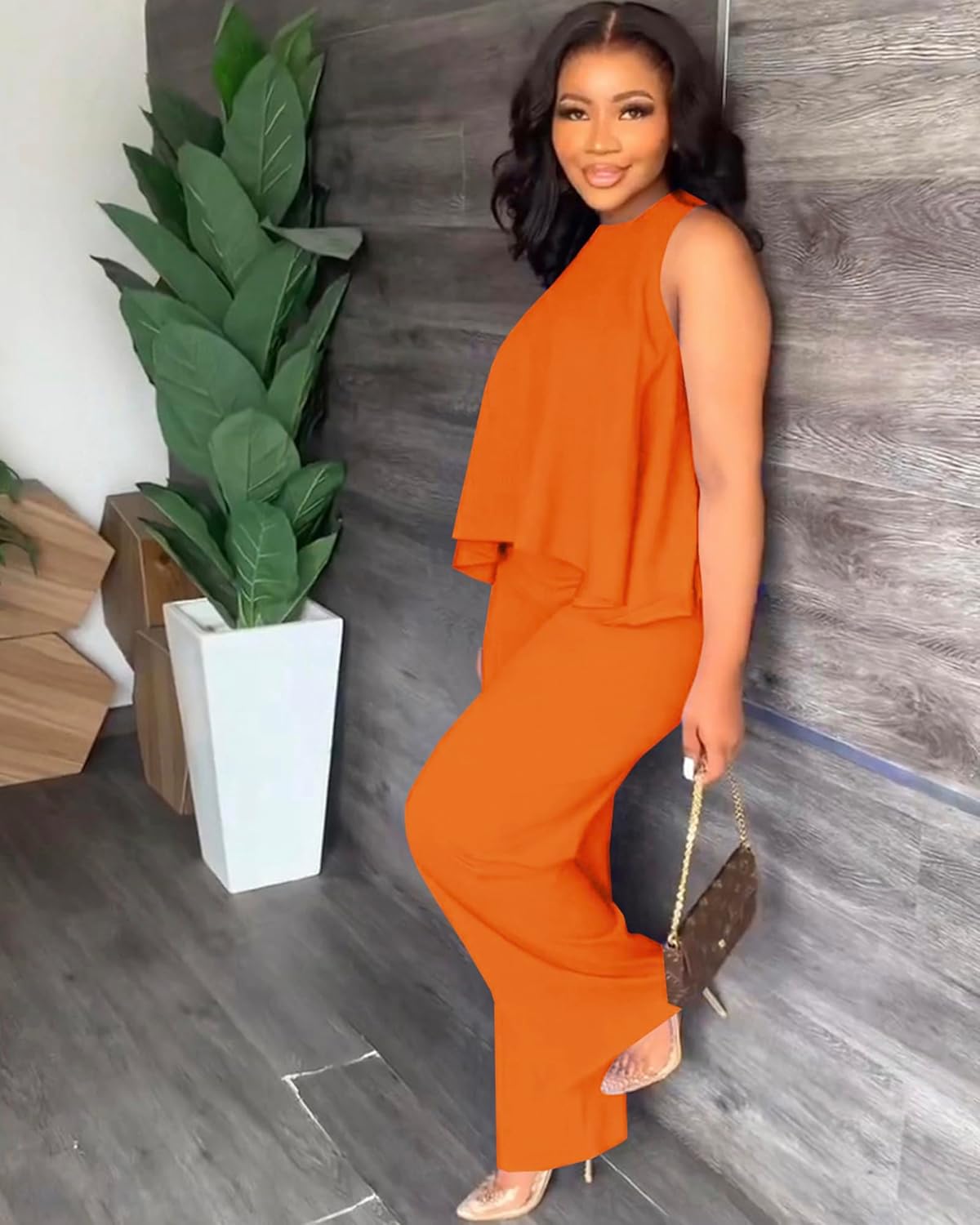 BXBY Two Piece Sets for Women Summer Pleated Ruffle Hem Sleeveless Top Wide Leg Pant Outfits Casual Vacation 2025 Tracksuit - Image 5