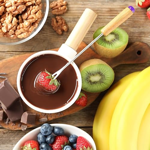 Miniatura 4 de 12 tenedores para fondue de 9.4 pulgadas, de acero inoxidable, mango de madera, para fondue de chocolate, para fondue y queso, malvaviscos, frutas