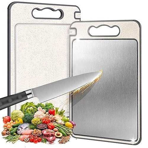 Tábua de Corte Inox Cozinha Dupla Face Aço Inoxidável e PP, Superfície Higiênica para Carn... Tábua de Corte Inox Cozinha Dupla Face Aço Inoxidável e PP, Superfície Higiênica para Carn...