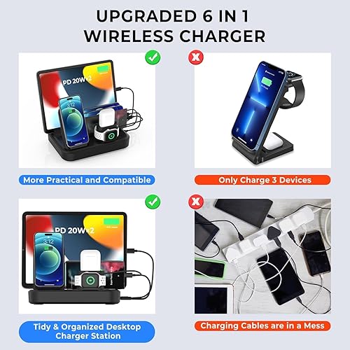 Miniatura 6 de Estación de carga inalámbrica rápida de 20Wx 2 PD para múltiples dispositivos Apple, 67 W, 6 puertos, teléfono tableta, 6 en 1, base de carga USB