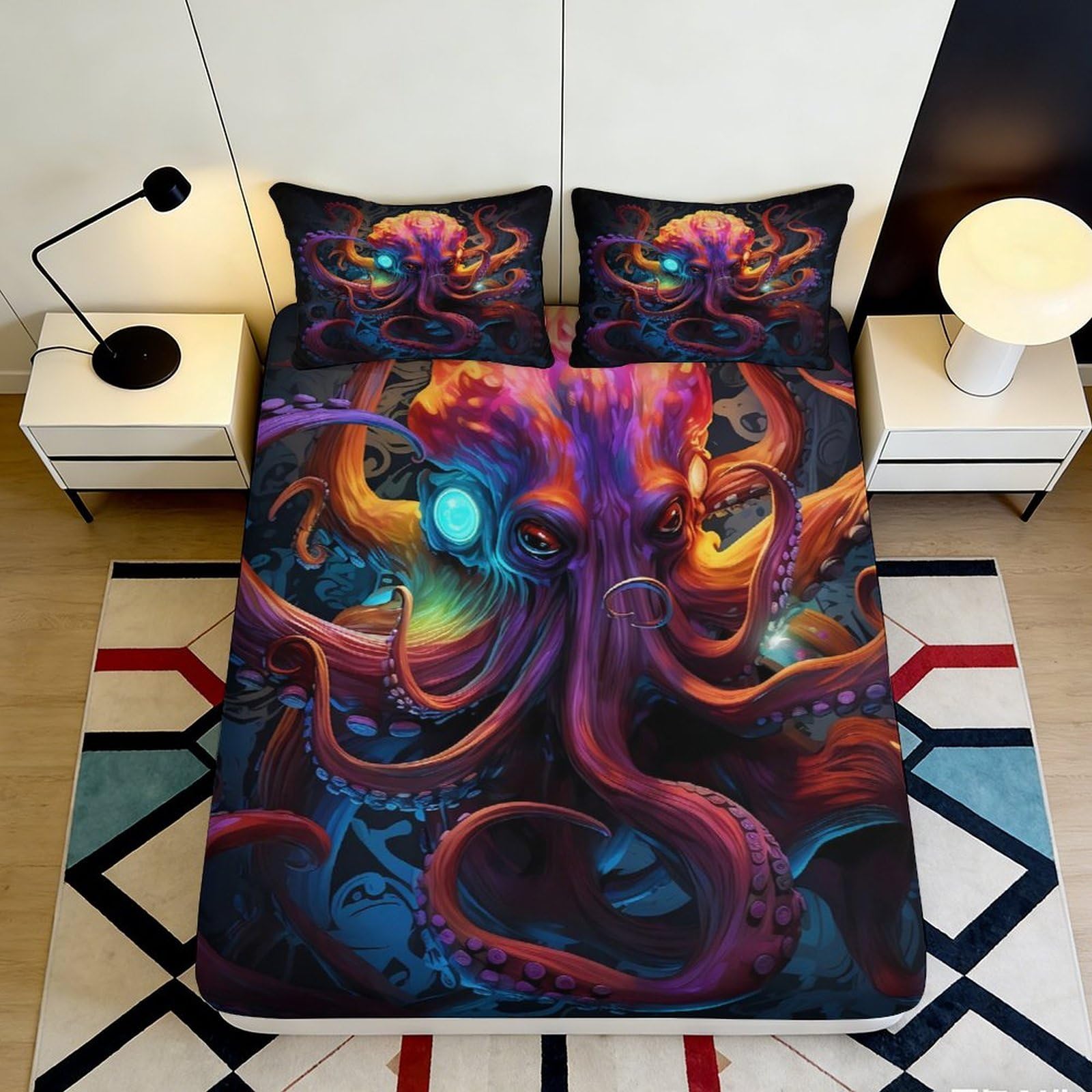 Pnayamiorkfel Style-6 3D Printed Vibrant Octopus Fitted Sheet Microfiber Soft Artistic Deep Sea Bed Cover For Bedroom Dorm Decor 90X200x25cm