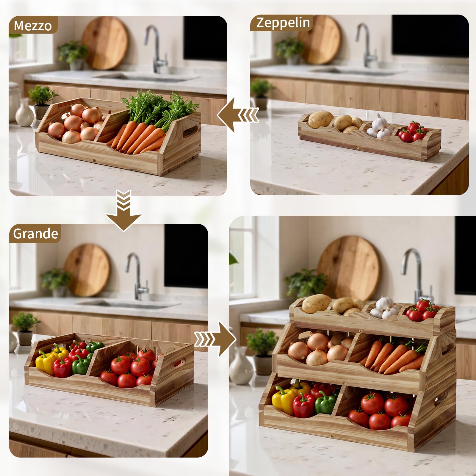 Contenitore per patate e cipolle a 3 ripiani, per dispensa e piano di lavoro della cucina, contenitore per patate e cipolle, set organizzatore da cucina