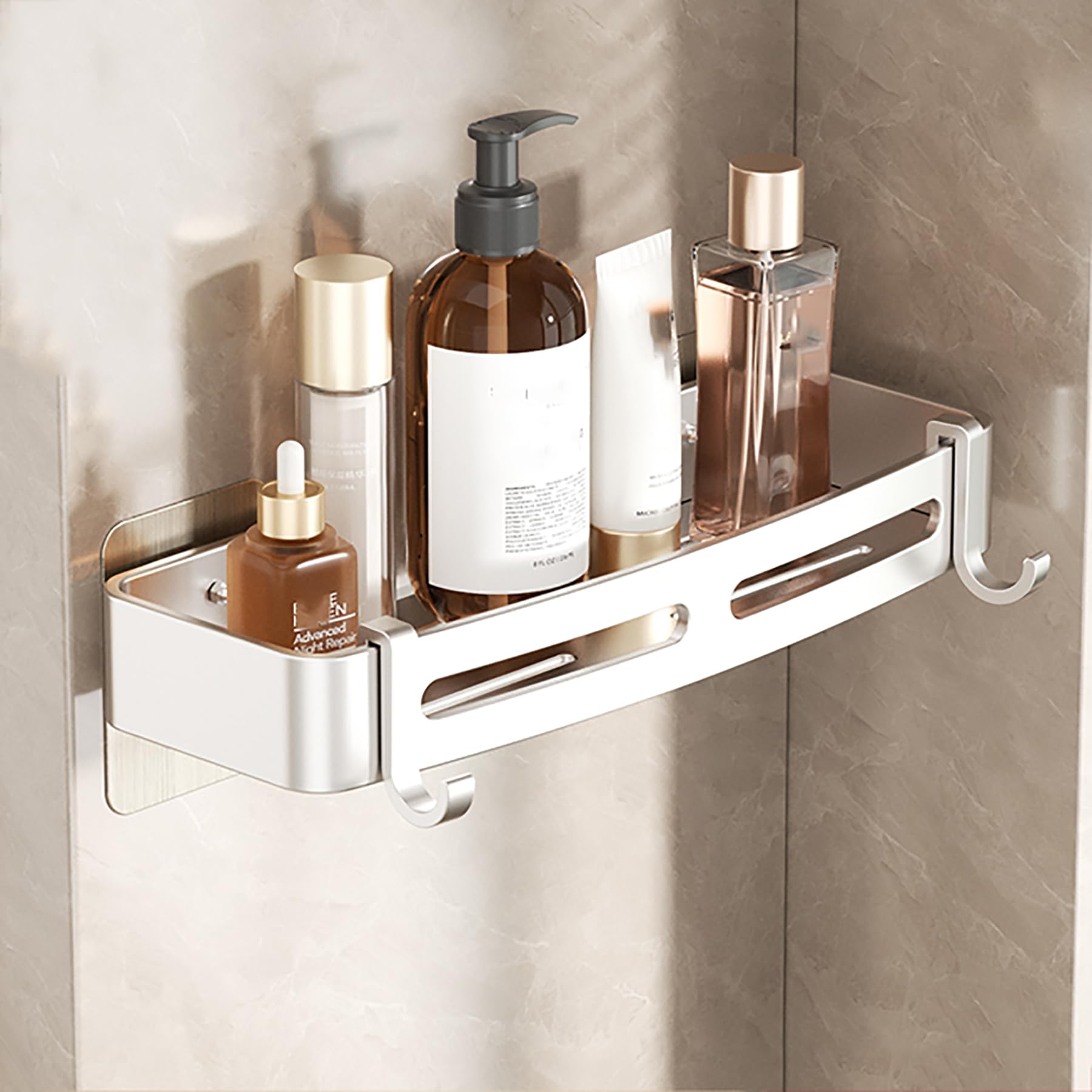 SRURLLUG Adhesive Shower Caddy Large Capacity Bathroom Organizers and Storage Wall-Mounted Kitchen Home Decor No Drilling Stainless Steel