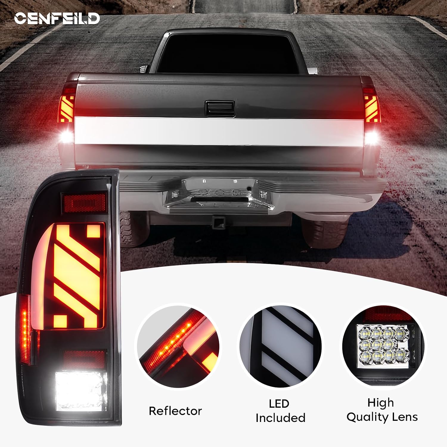 LED Tail Lights Assembly Fit for Ford F150 1997-2003, F150 Heritage 2004, F250 F350 Super Duty 1999-2007, Taillights Rear Brake Light Set (Only Fit Fleetside Models), Clear Lens