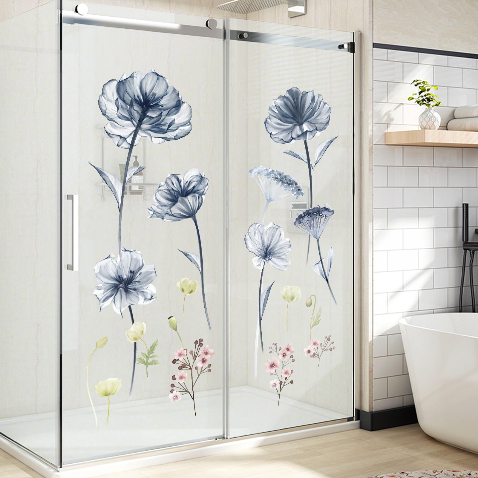 Autocollants Muraux Salon Stickers Muraux Tanlaby Fleurs Bleues Et