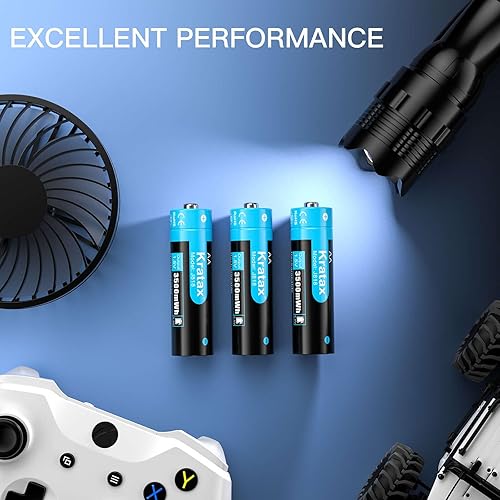 Miniatura 8 de Kratax Baterías recargables de litio AA de 1.5 V, paquete de 12 baterías de iones de litio de alta capacidad de 3500 mWh, 1600 ciclos, larga