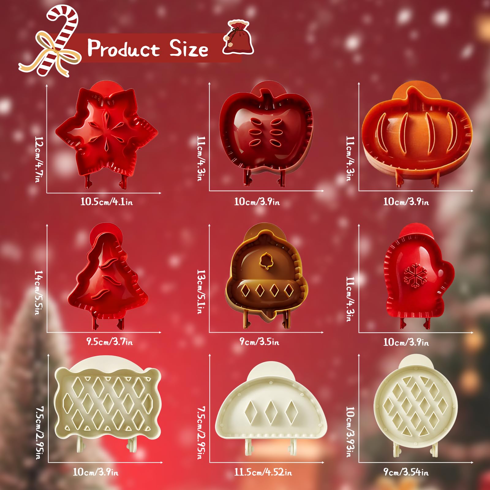 9cs - Set di mini stampi natalizi per torte e biscotti, con 9 forme (fiocco di neve, albero di Natale, mela, ghianda) per feste in casa