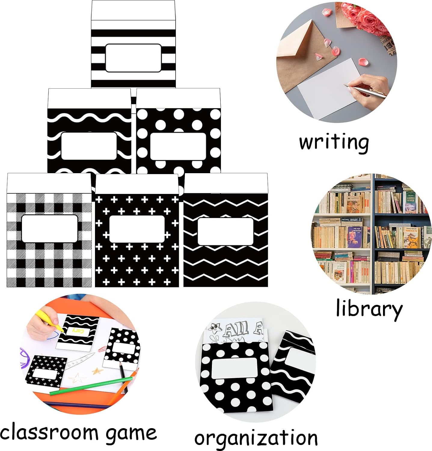 48 Pcs Class Library Jobs Bulletin Board Pocket Chart Set Colorful Class Jobs Envelopes Black White Stripe Brights Classroom for Back to School